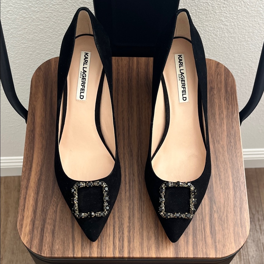 Karl Lagerfeld Black Heels with Embellished Buckle